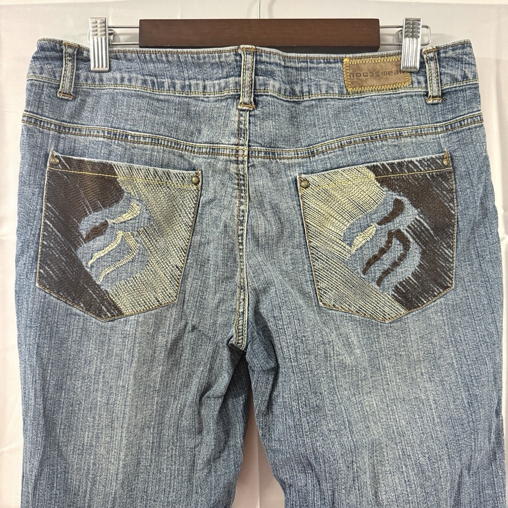 Vtg Y2K Rocawear Womens 13 34x34 Bootcut Jeans Embroidered Logo Pocket‎ Grunge